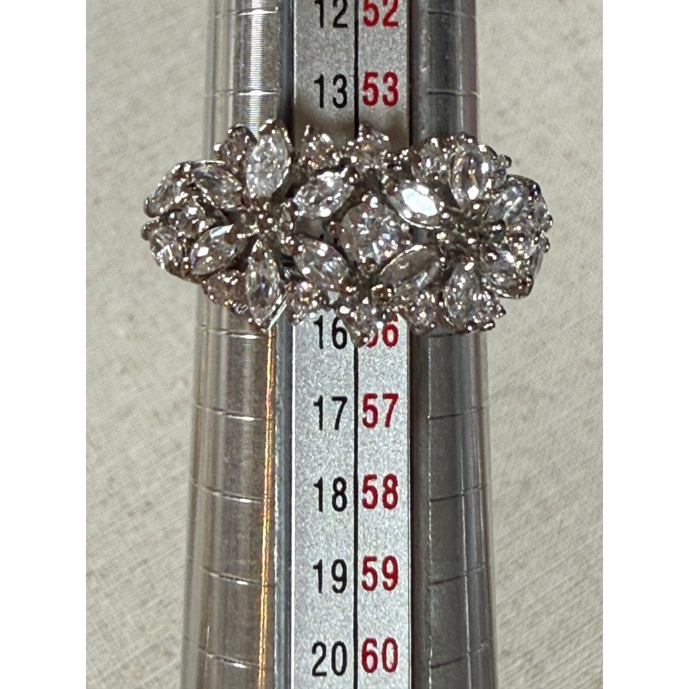 Silver Tone Marquise Cluster Cubic Zirconia Cocktail Ring Size 7 - Picture 6 of 7